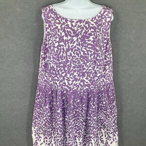 Talbots Woman Purple Leaf Print Sleeveless Pleated Flowy Sundress Womens Sz 18W